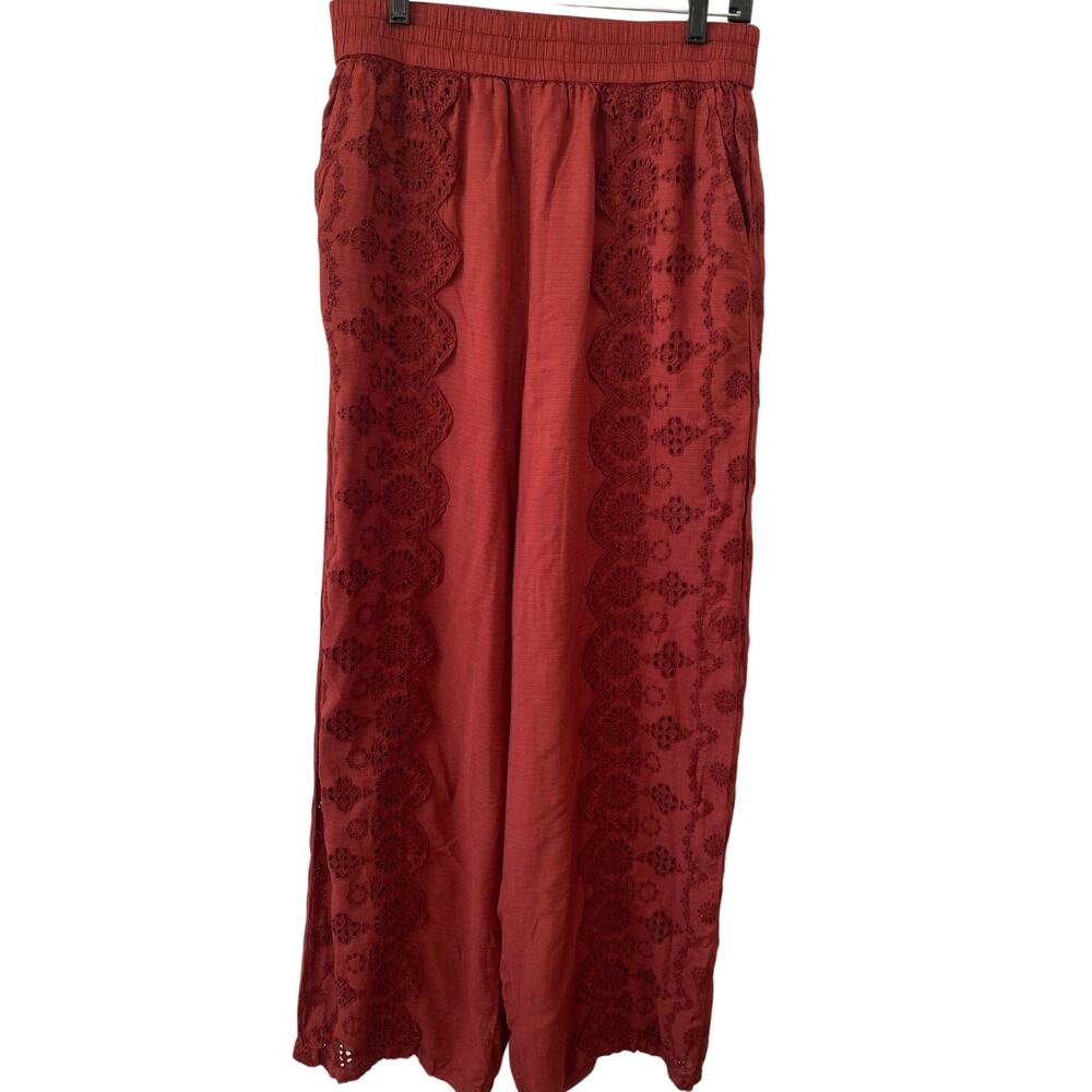 Sundance Suvi Eyelet Wide Leg Pants in Terracotta, Boho, Pockets, Size Small NEW - Picture 2 of 10